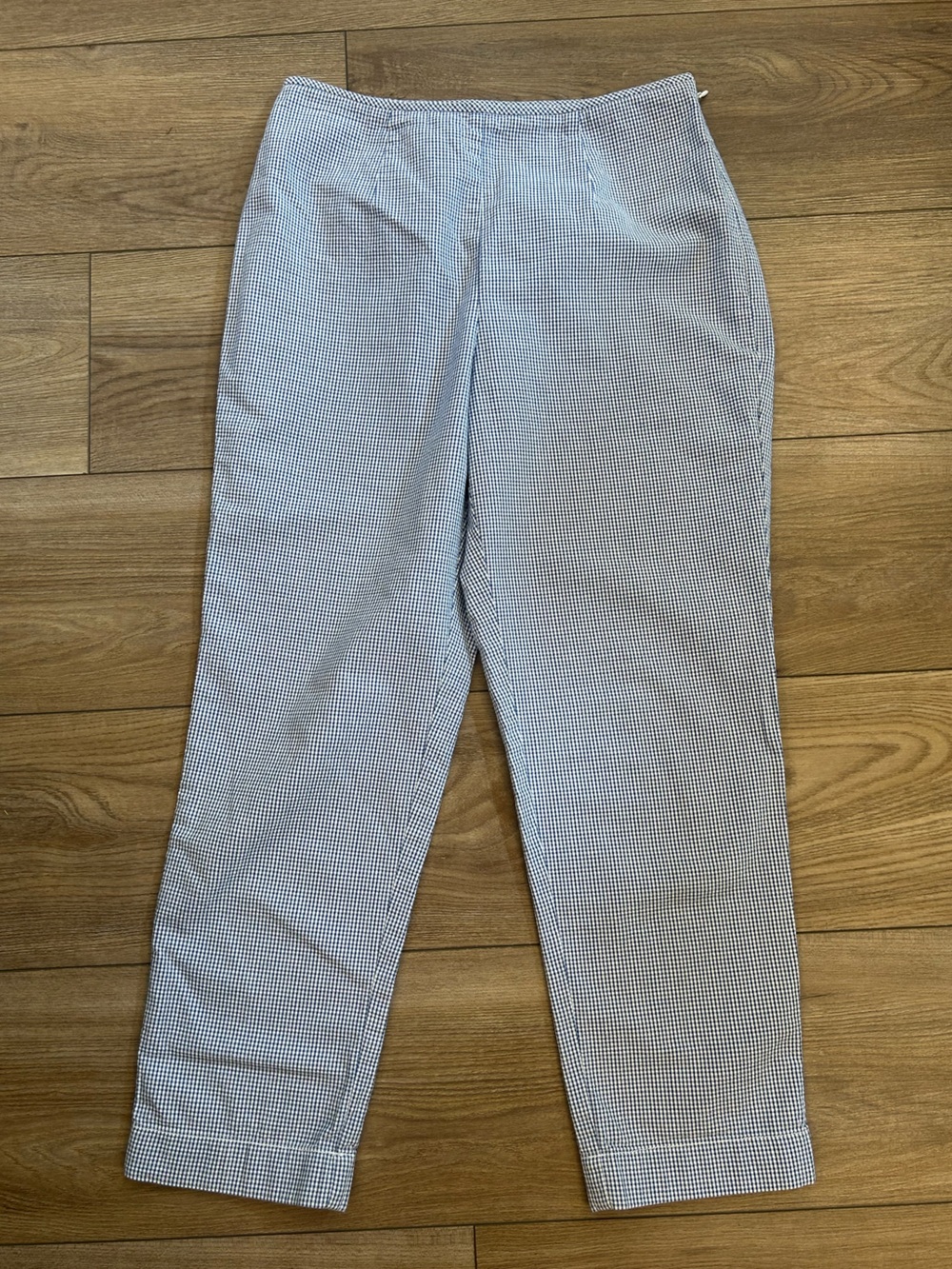 Ann Taylor Petite 2 Blue White Gingham Crop Capri Pants 100% Cotton